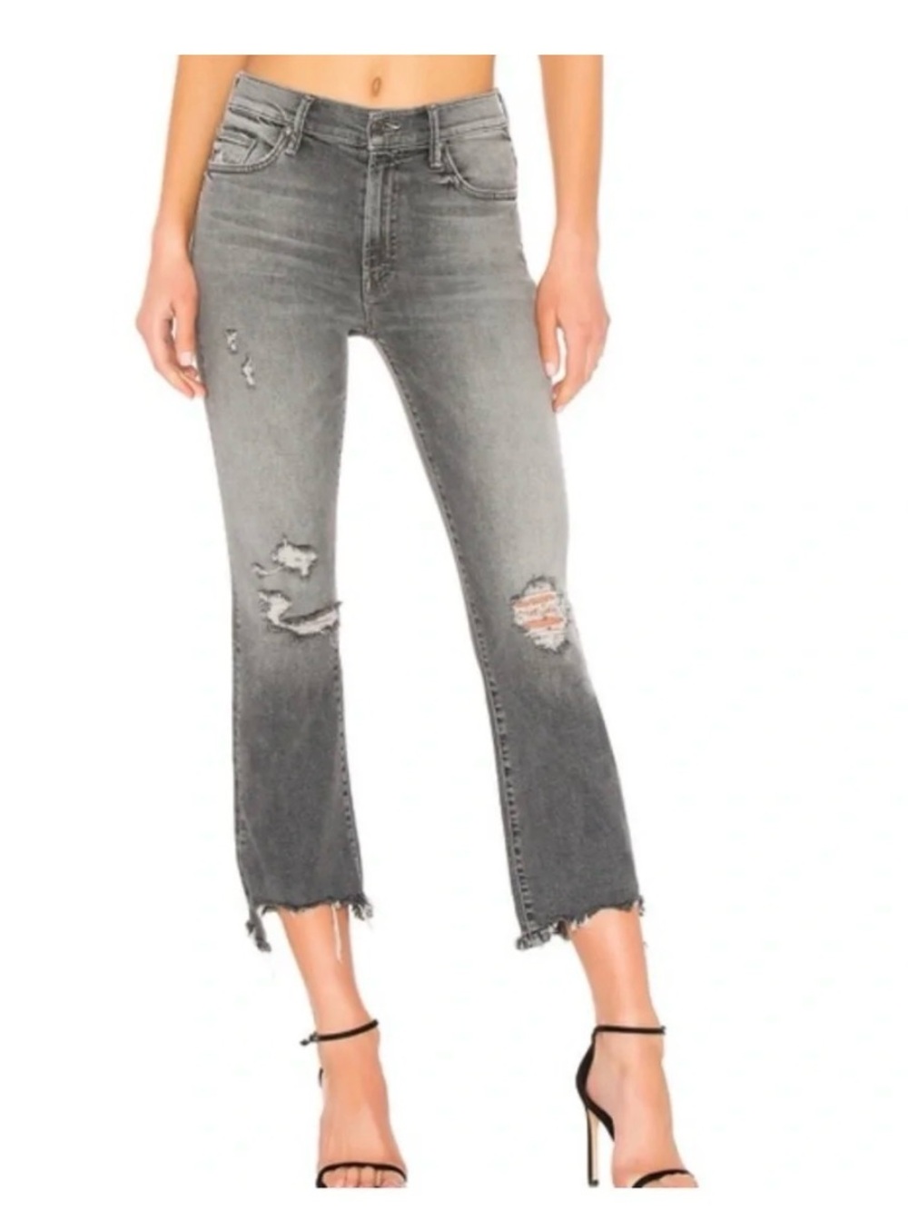 MOTHER Gray Hustler Crop Step Chew Jeans